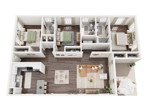 Floor plan for 3 beds, 3 baths, 1495 sqft